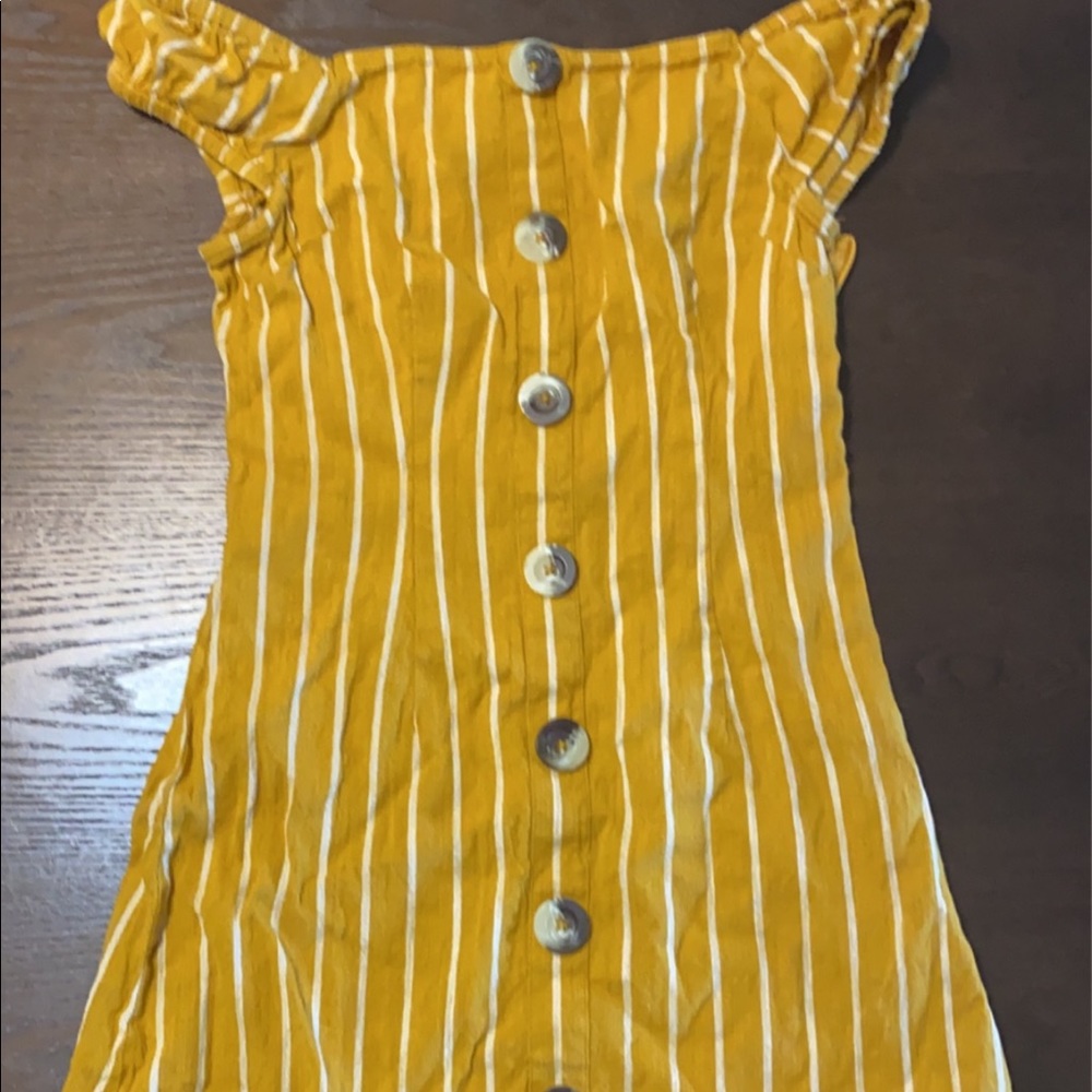 off the shoulder yellow striped dress